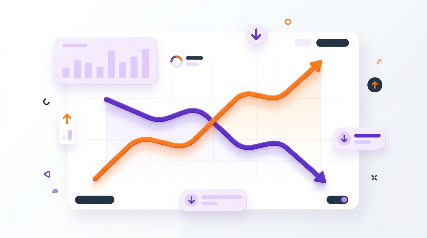 Two diverging curves showing bot activity rising while customer outcomes fall on an AI support dashboard