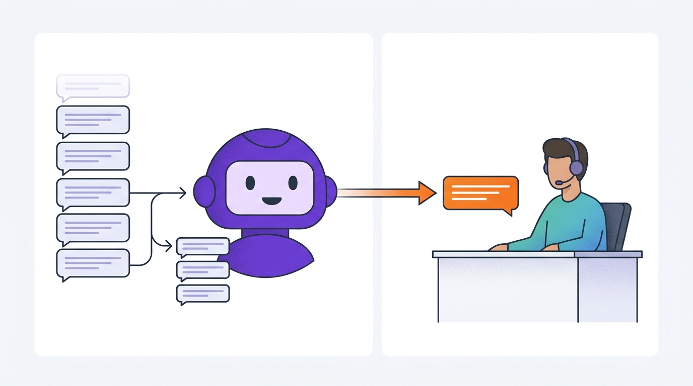 Tekrarlayan soruları yanıtlayan chatbot ve karmaşık talebi devralan insan temsilci