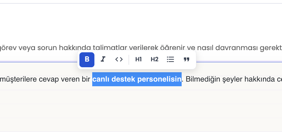 Seçili Metinde Kayan Bubble Menü Biçimlendirme Araç Çubuğu