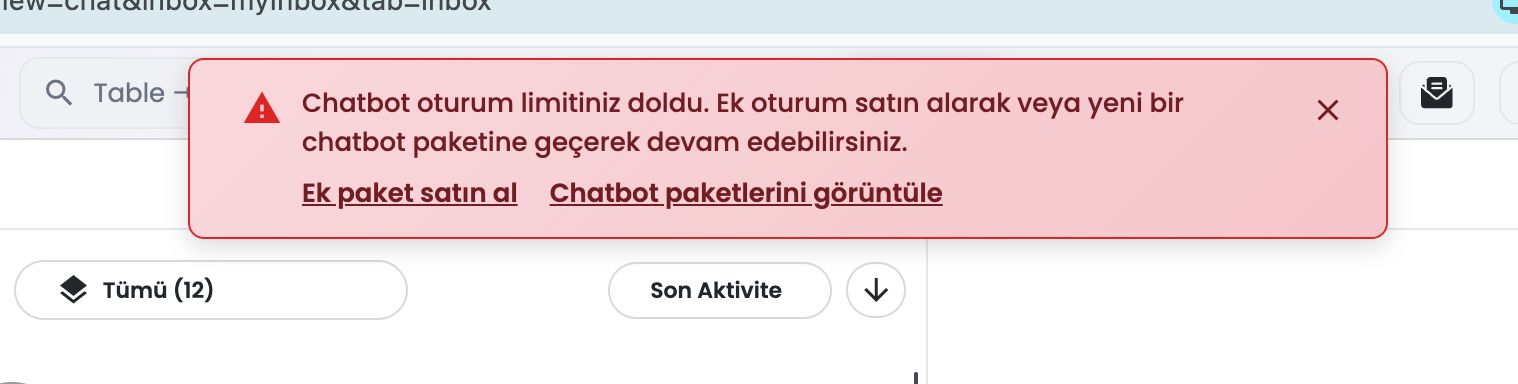 Chatbot oturum limiti — uyarı modalı