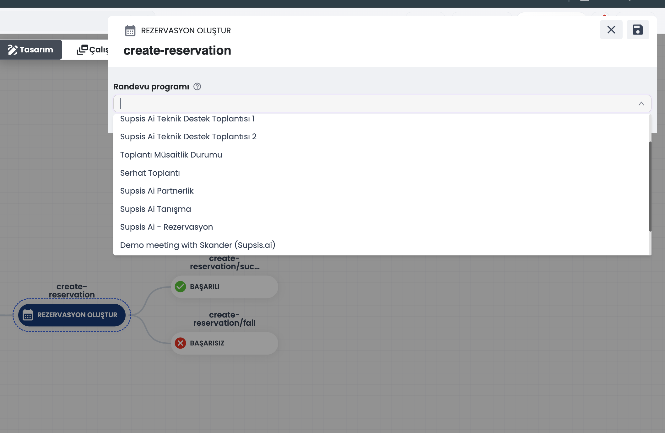 Chatbot Rezervasyon Bloğu Randevu Programı ve Form Seçim Alanı