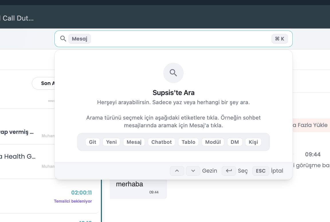 Global Arama Ekranı (Command + K) ve Prefix Etiketleri