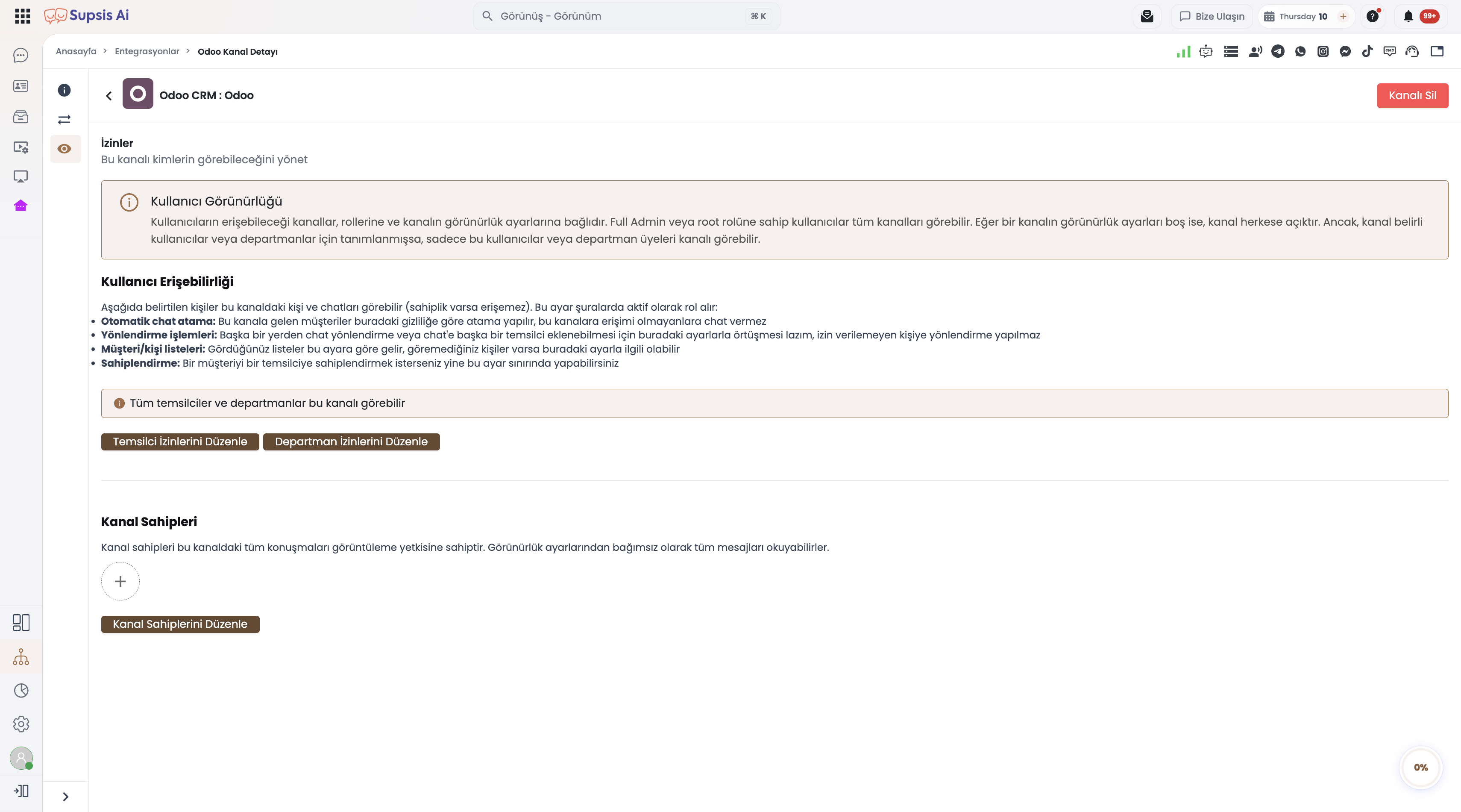 Odoo Entegrasyonu Görünürlük Sekmesi