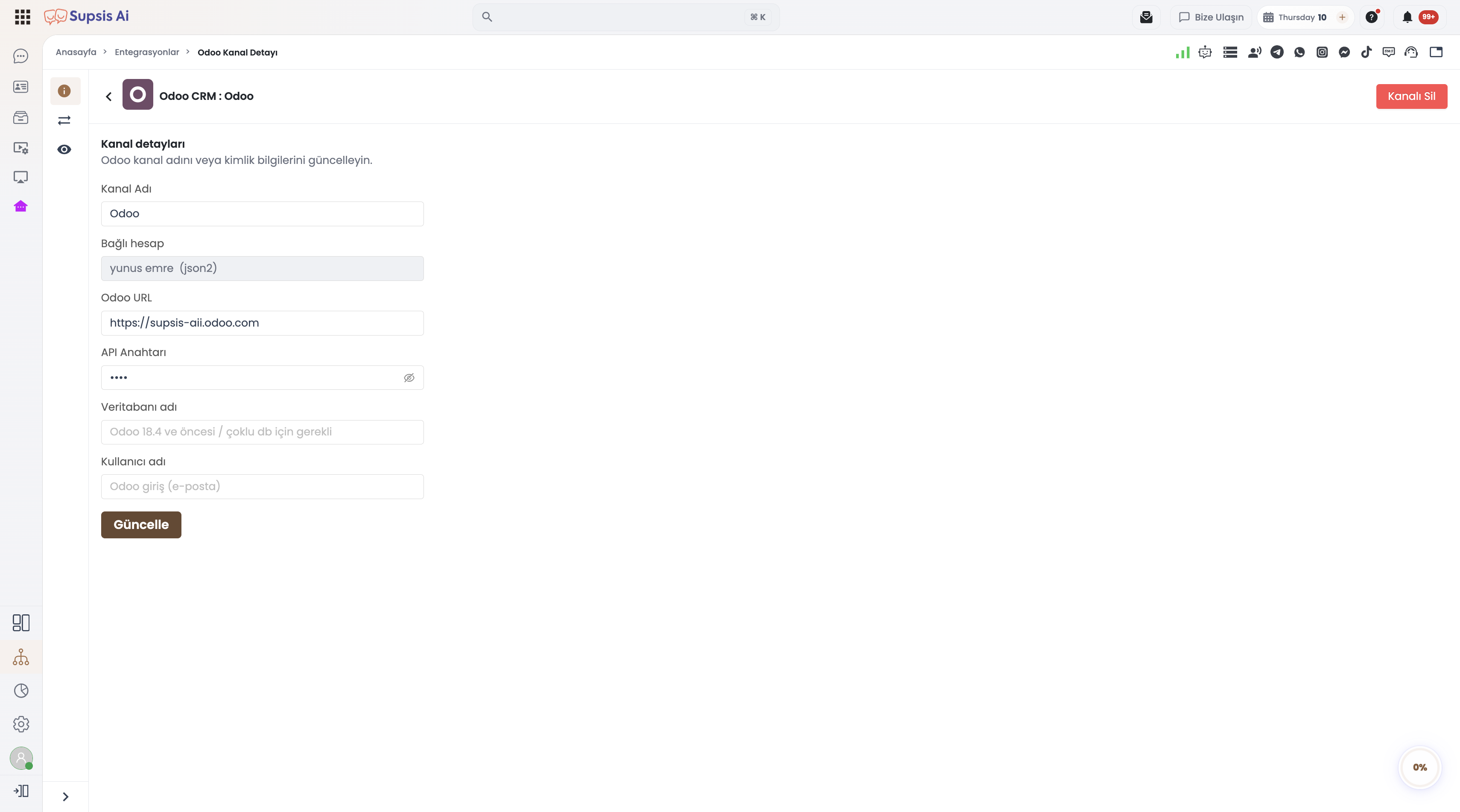 Odoo CRM Kanal Detay Sayfası
