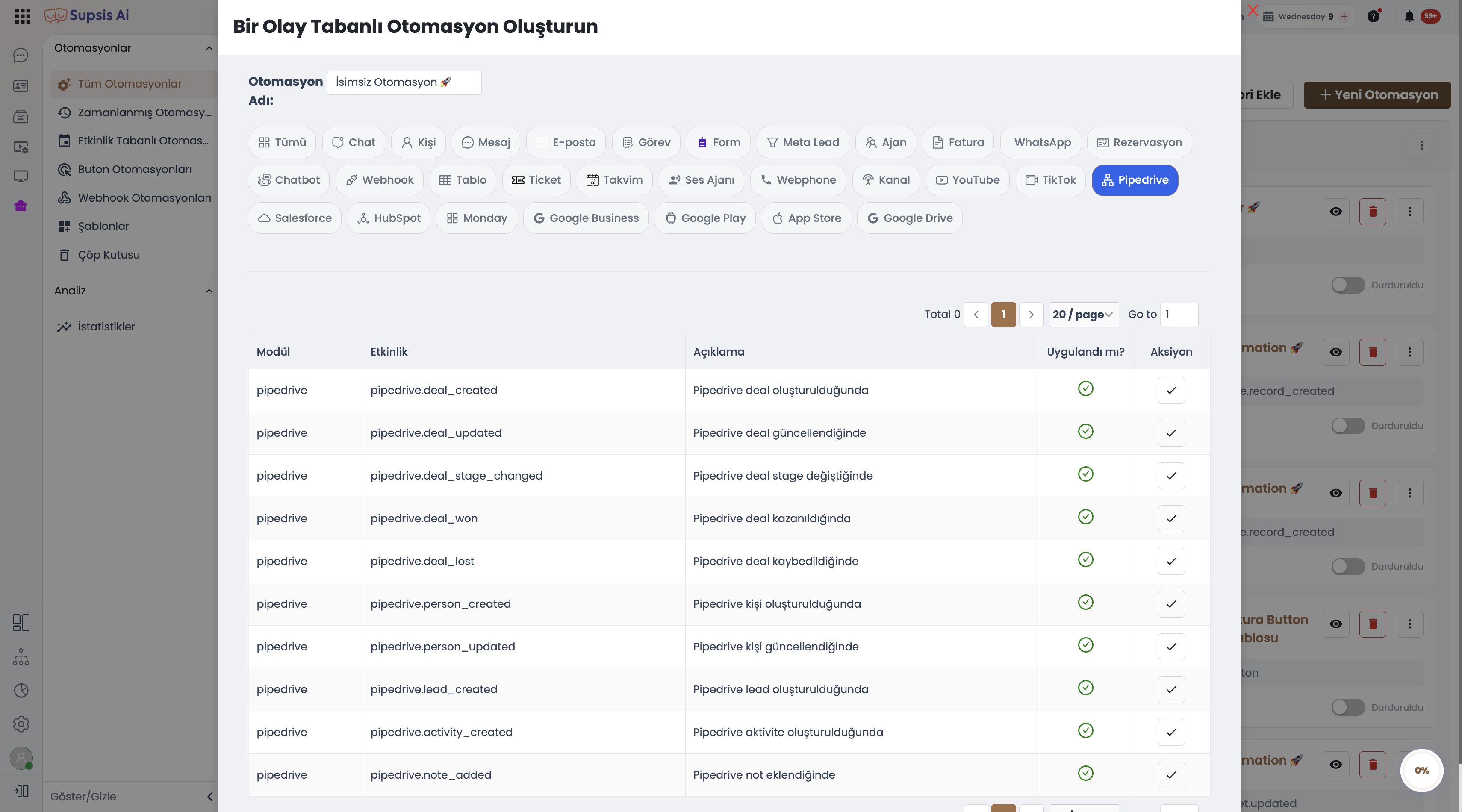 Supsis Event-Based Automation Triggers - Pipedrive Events