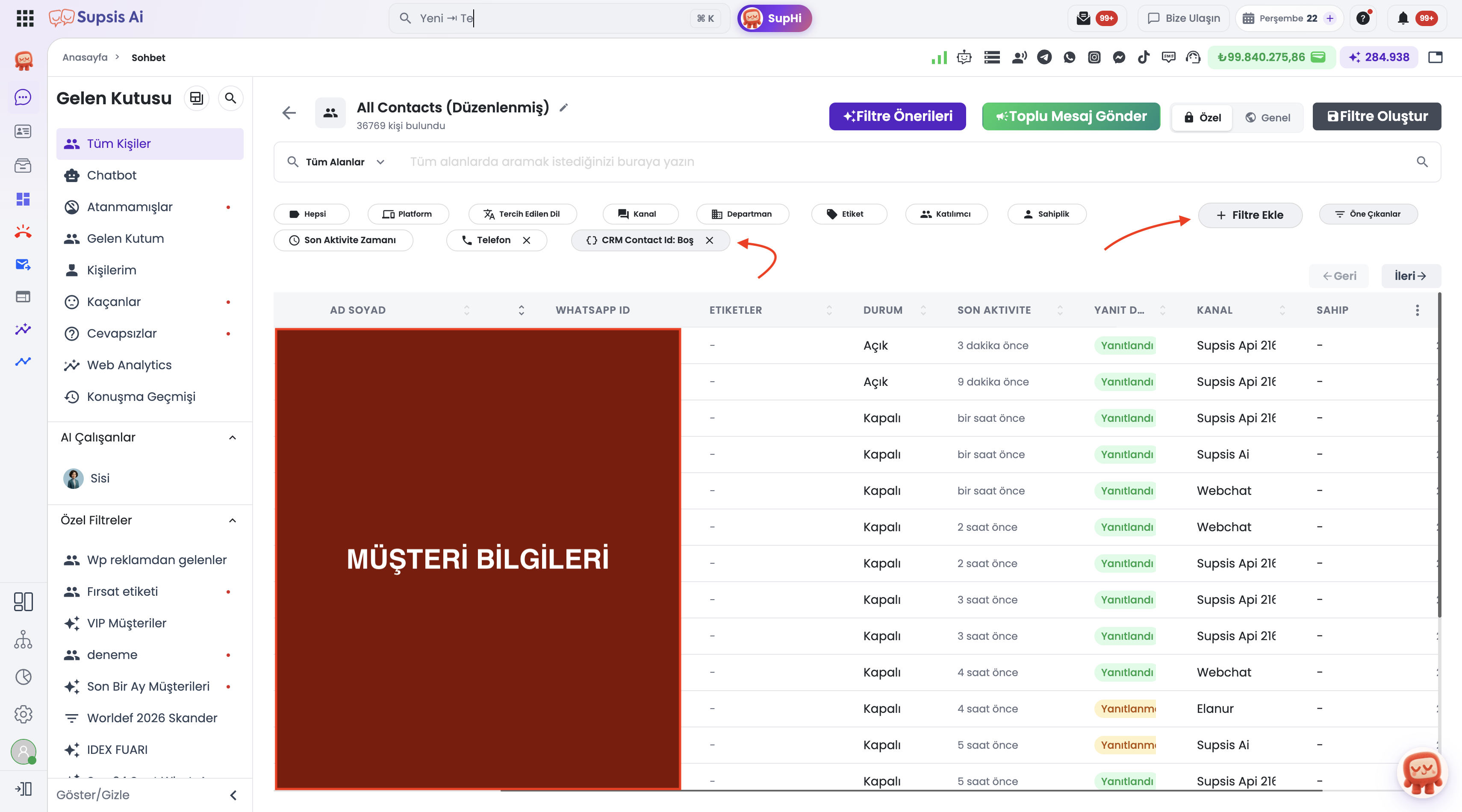 Tüm Kişiler — kişi listesi ve arama / filtre alanı