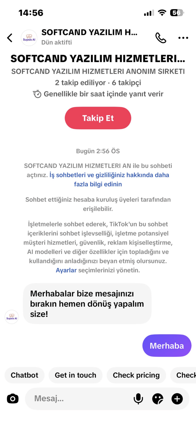 Müşteri Sohbet Ekranında Karşılama Mesajı ve Sohbet İpuçları Görünümü