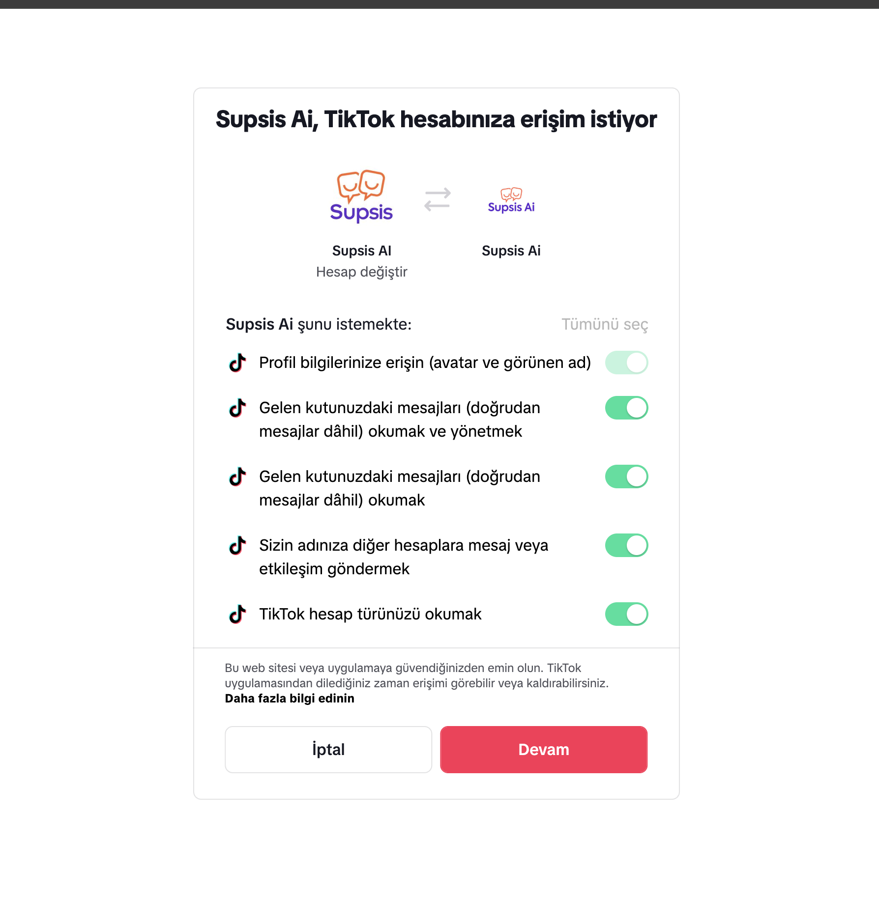 TikTok OAuth Resmi Yetkilendirme ve İzin Ekranı