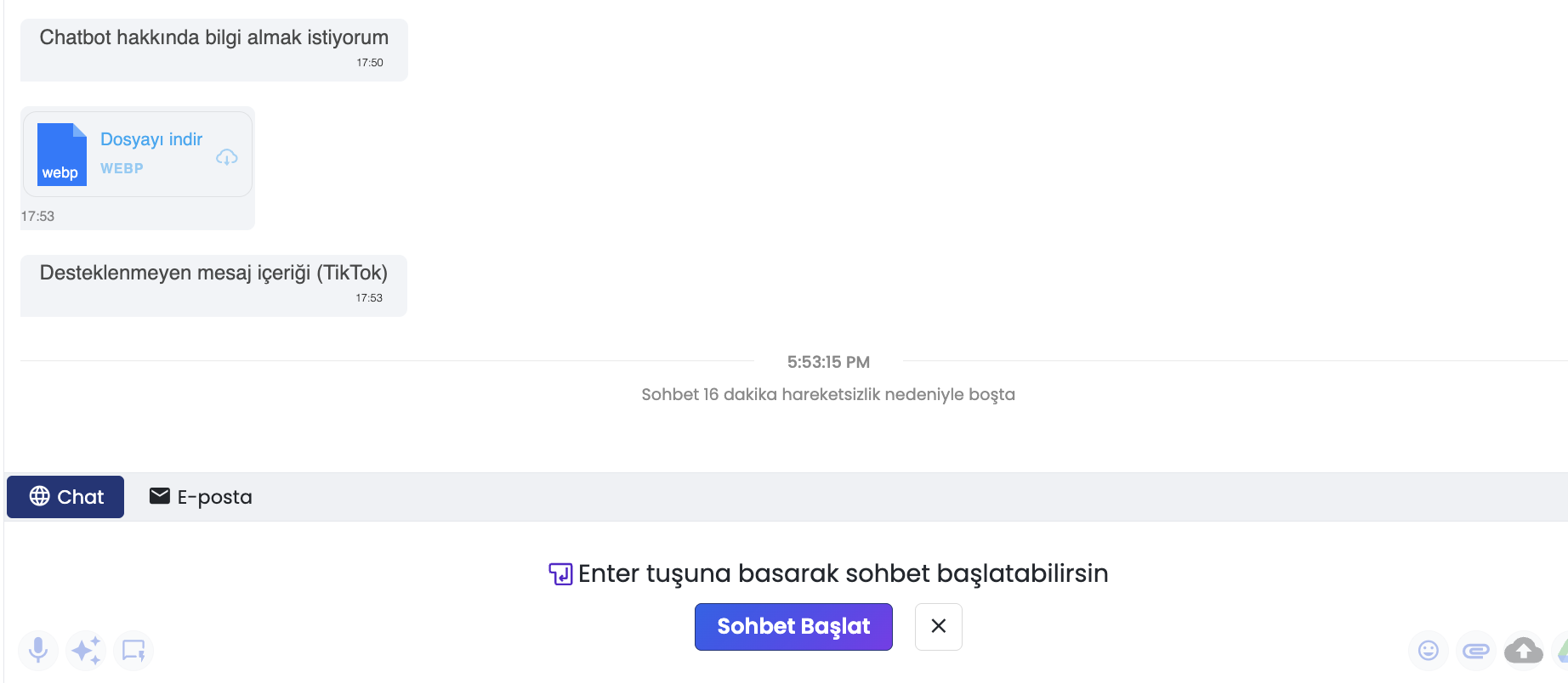 Desteklenen Medya ve Desteklenmeyen Medya Gönderim Uyarısı
