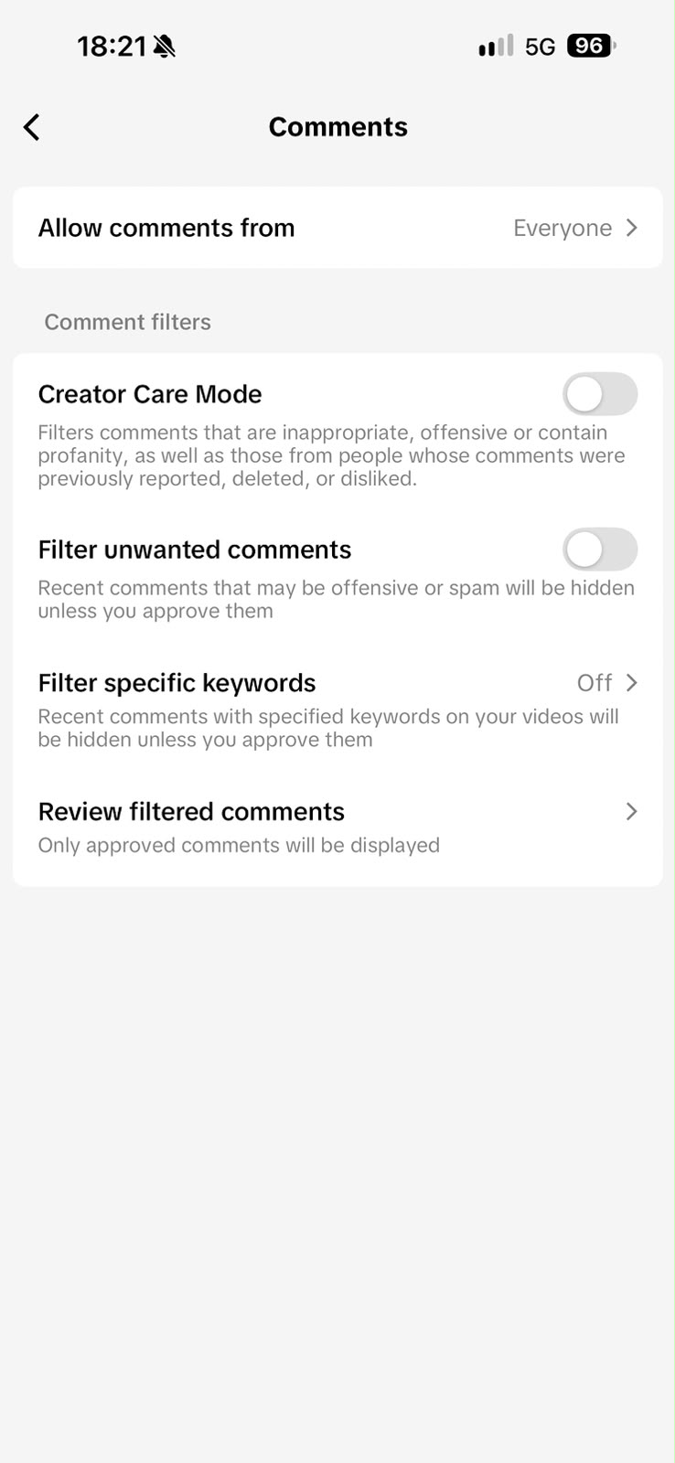 TikTok uygulama izinleri — yorum (comment) alanı