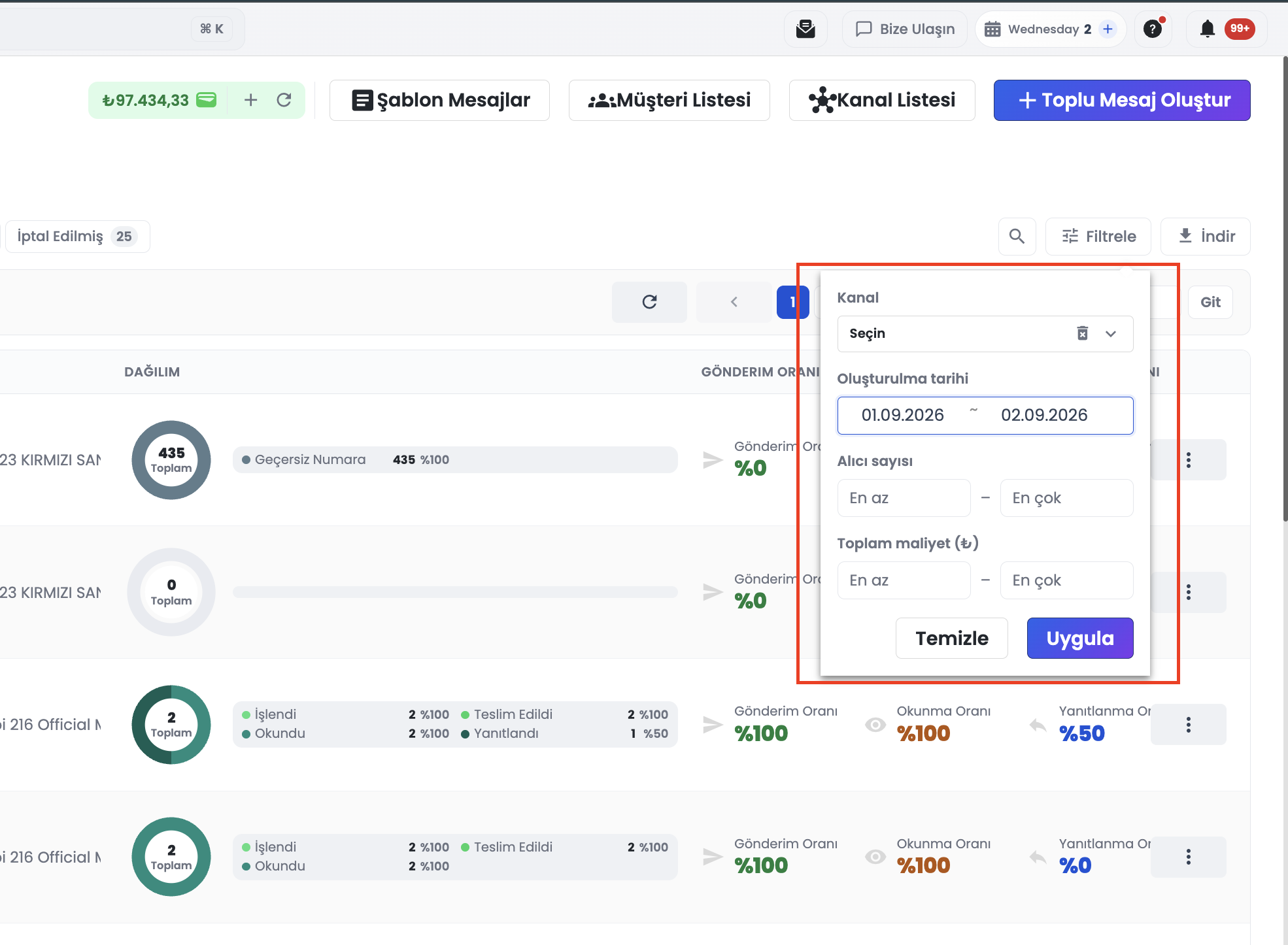 Advanced Filters Modal for Bulk Messaging