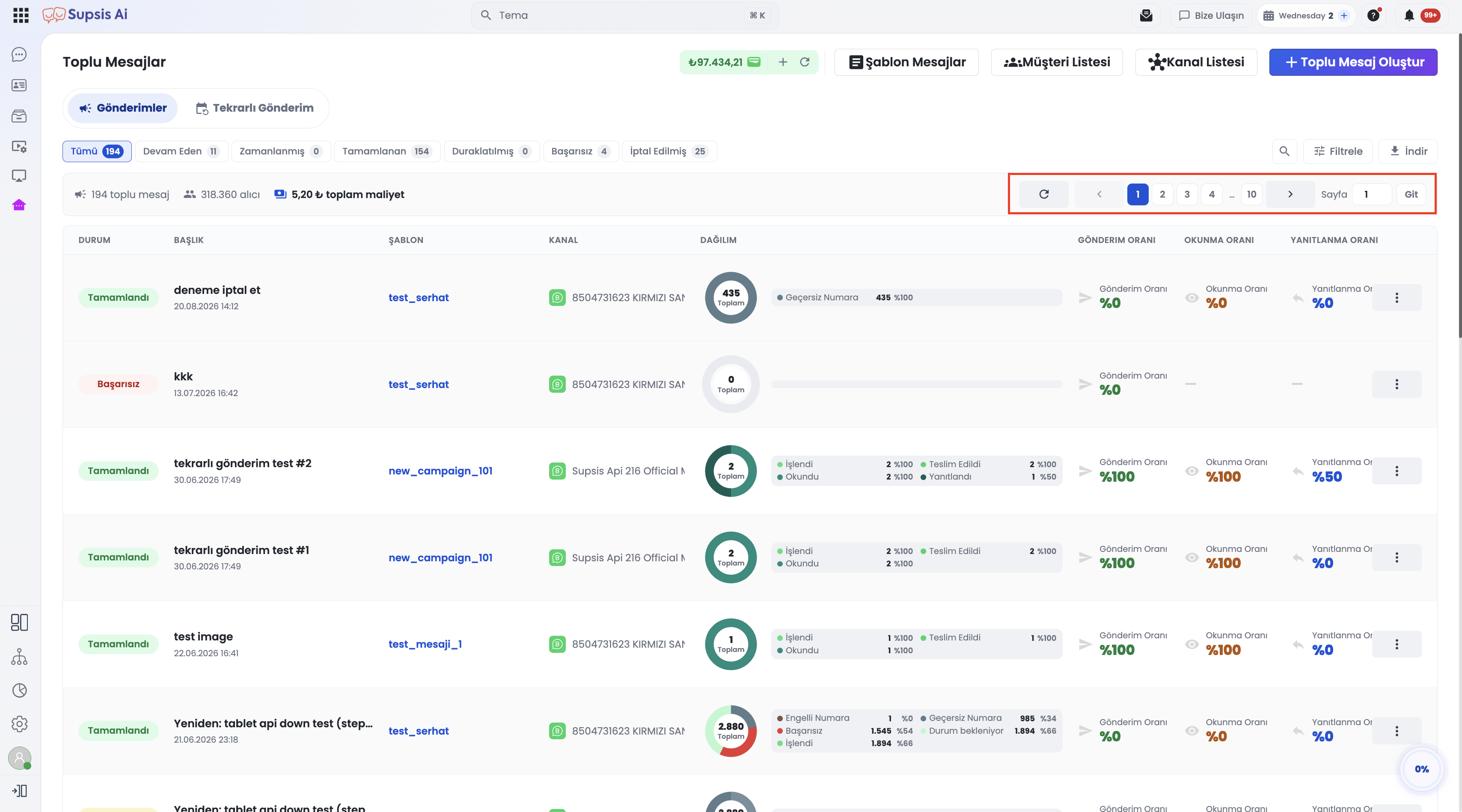 Top Summary Bar and Go to Page Pagination Area
